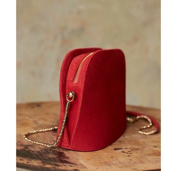 SEZANE Classic Red Suede Leather Victor Bag Chain Strap Classic French Girl Bag - Picture 15 of 17